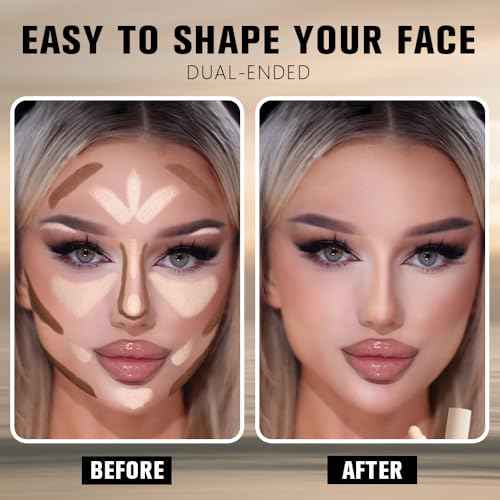 2in1 Cream Contour Highlighter Stick, Neutral Bronzer Makeup Sticks, Applies Dual-Ended Sculpting Stick for Face Body, Long Lasting Waterproof No Smudging, Suitable for Makeup Beginners-Fair