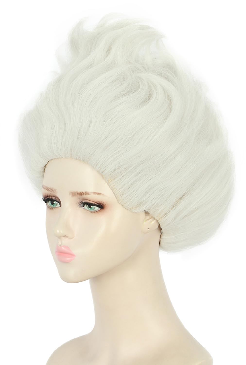 yuehong Short White Anime Wig Fluffy Witch Wig Heat Resistant Hair Halloween Cosplay Costume Wig