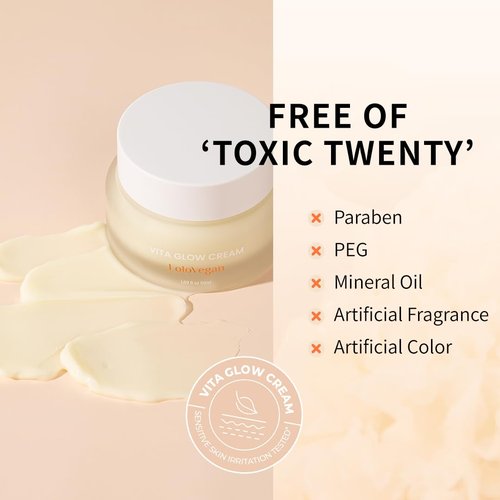 Lolovegan Vita Glow Cream – For Dewy, Glowing Skin with Snow Mushroom Extract, Vitamin C Complex and Niacinamide, Helps Improve Uneven Skin Tone and Pigmentation, Vegan (1.69 fl.oz/ 50ml)