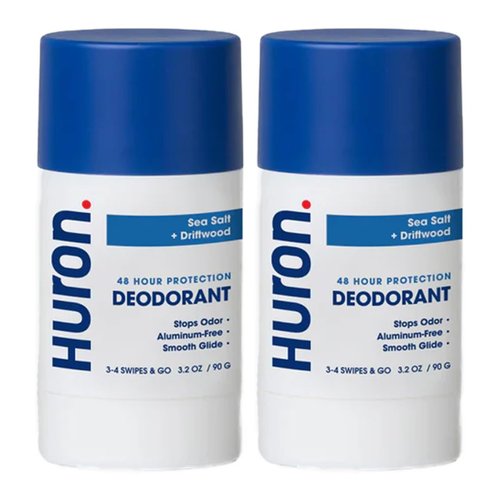 Huron Deodorant - Aluminum-Free, 48-Hour Odor Protection with Sea Salt & Driftwood Scent | 3.2 Oz (Pack of 2)
