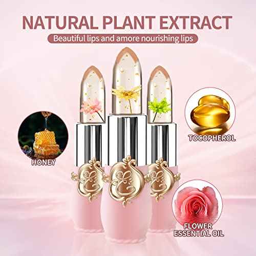 BestLand 6 Pcs/Set Flower Jelly Lipstick Set Temperature Change Moisturizer Long Lasting Nutritious Balm Magic Color Change Lip Gloss