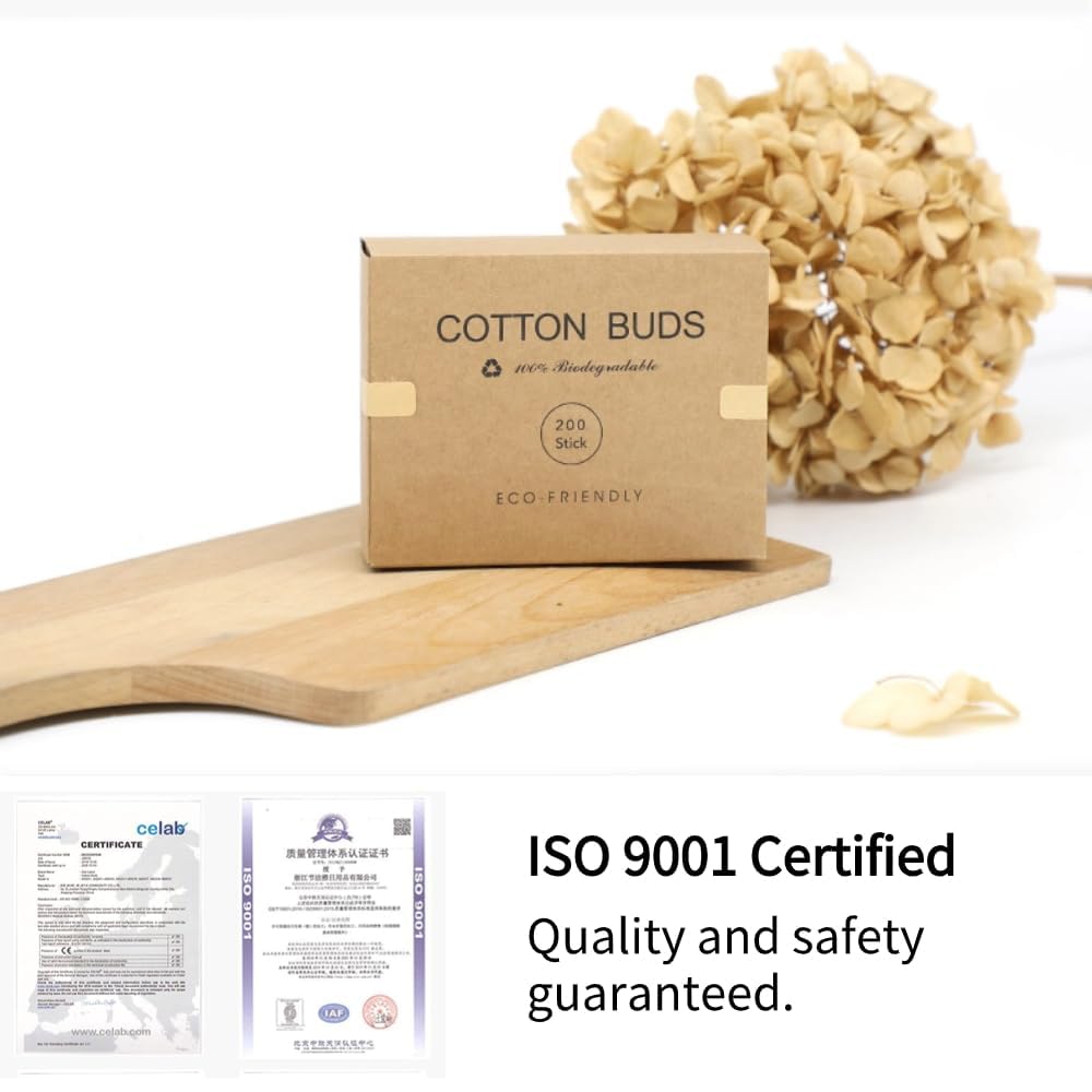 Pink Cotton Swabs 200pcs Natural Cotton Buds Biodegradable Organic Double Tips for Ear Wax Removal (200PCs,Pink)