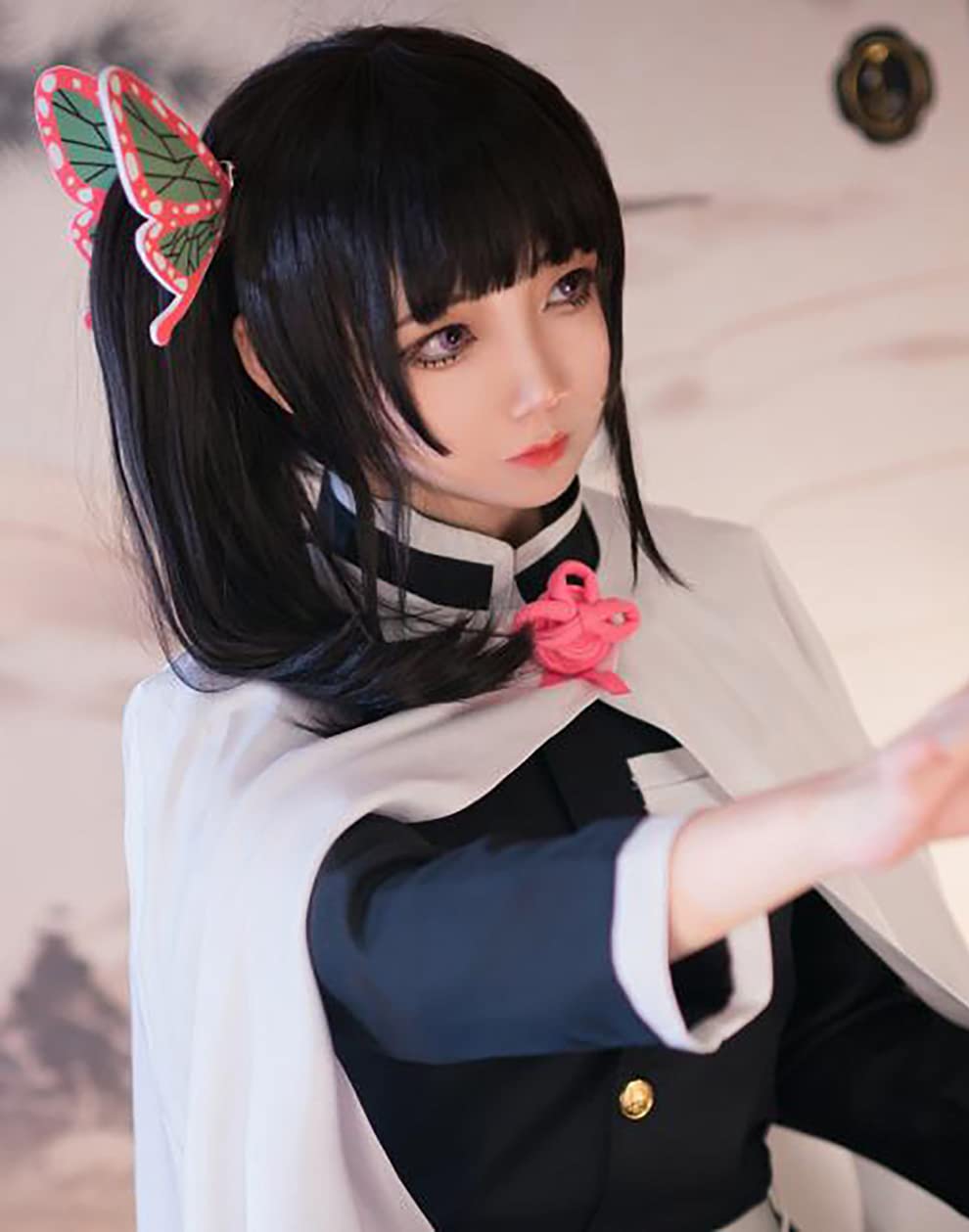 Aadesso Kimetsu no Cosplay Tsuyuri Kanao Wigs Black Wigs Synthetic Halloween Hair with wig cap