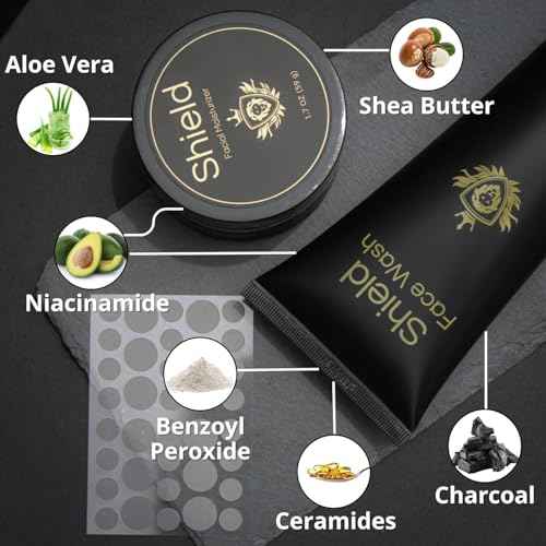 Acne System for Men and Boys, Face Wash, Moisturizer, Pimple Patches, Shield Men's Skin Care Set (2 Months)