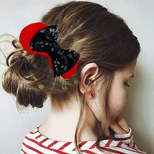 JIAHANG Velvet Mouse Ear Hair Scrunchies Dot Costume Sequins Bow Ponytail Holder Elastic Hair Tie 4 Pack for Girls Women(COLOR E)