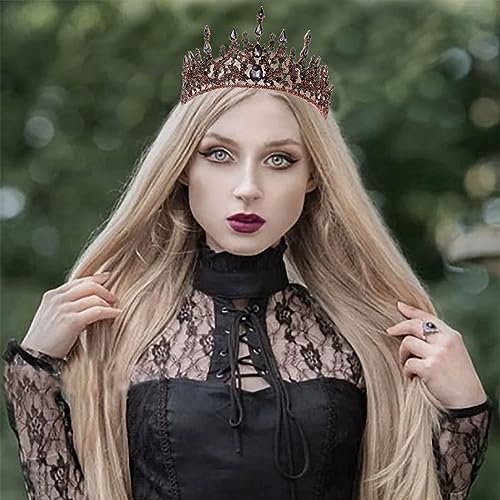 Obmyec Crystal Crown Black Leaf Queen Tiaras Party Headpieces Rhinestone Head Crowns Gothic Bridal Hair Accessories for Women and Girls