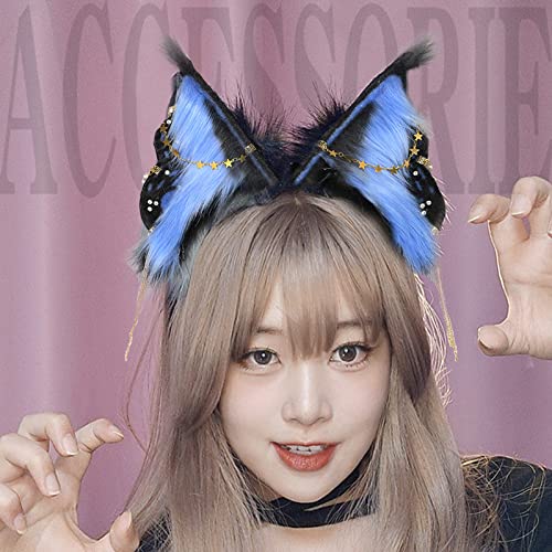 Fxaelian Cosplay Fox Wolf Bear Cat Dog Ears Headband Hairband Hair Clips Halloween Costume Party Headpiece Headwear Hair Accessories for Women Men Unisex Dark Brown