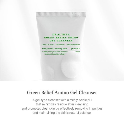 Dr.Althea Green Relief Amino Gel Cleanser | Lightweight & Hydrating Makeup Remover | Daily Face Wash with Hyaluronic Acid | Korean Vegan Skincare for All Skin Types | 3.38 Fl Oz