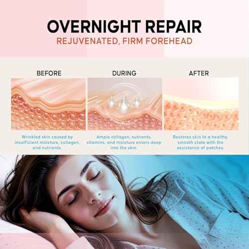 Forehead Wrinkle Patches Overnight 12 Pcs with Collagen: Forehead Fine Lines and Deep Wrinkles Treatment Remover, Anti Forehead and Between the Eyes Facial Wrinkle Patches, Hypoallergenic Patches