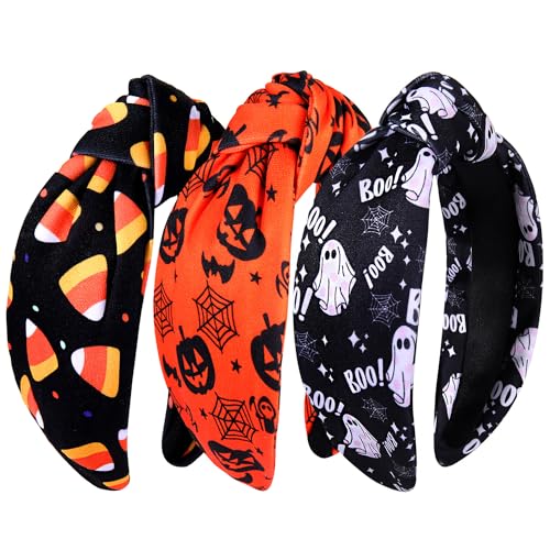 NVENF Halloween Christmas Thanksgiving New Year Headband for Women Festive Holiday Knotted Headband Hair Accessories Gifts (Halloween A)