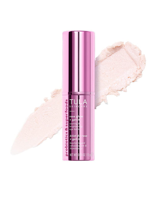 Tula Skin Care Chrome Rose Glow Eye Balm - Cooling Brightening Treatment for Dark Circles | Hydrates & Brightens Undereye, 0.35 oz.