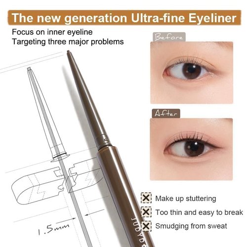 JUDYDOLL Ultrafine Eyeliner Gel Pencil - Smudge-Proof, Water-Resistant, Smooth Glide Formula | 01 Black Brown