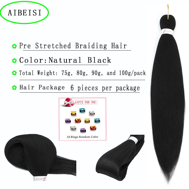 AIBEISI Braiding Hair,3 Packs 26 Inch - Professional Two Tone Prestretched Hair For Knotless Braiding Crochet Hair, Yaki Texture, Professional Itch Free Synthetic Hair Extension For Women,(1B)