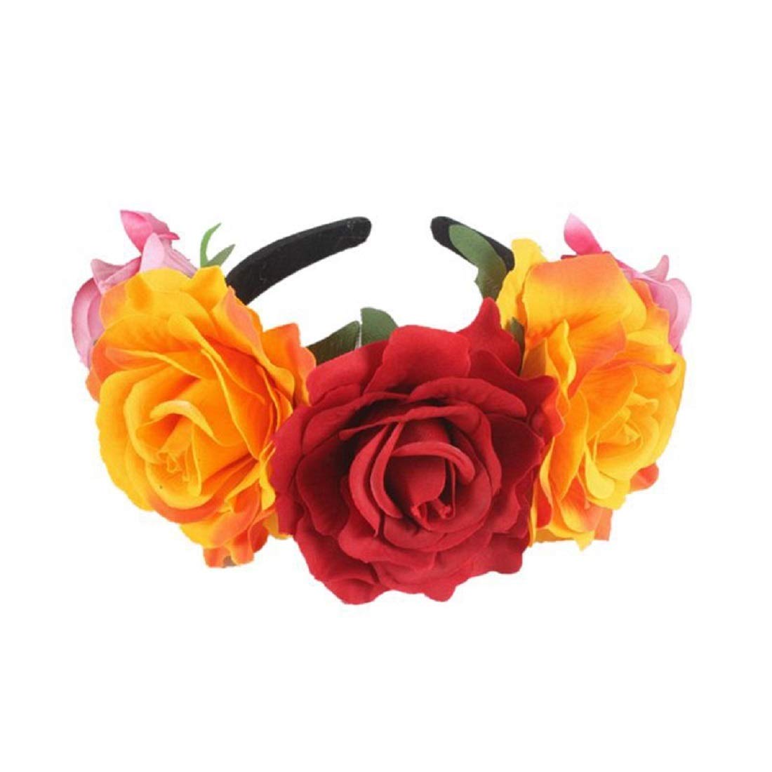 Vividsun Rose Flower Headband Floral Crown Day Of The Dead Headpiece (rose/red orange)