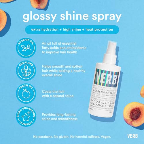 VERB Glossy Shine Spray, 6.5 fl oz - Moisturizing Heat Protection Hair Spray - Adds High Shine and Primes for Styling - Vegan, No Parabens or Harmful Sulfates