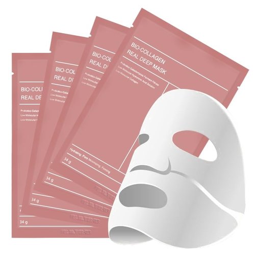 Bio-Collagen Deep Face Mask - Korean Hydrogel Overnight Hydration | Firming & Pore Minimizing | 4 Pack for Radiant Skin