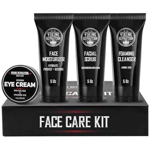 Viking Revolution Men's Facial Skin Care Kit - Includes Rejuvenating Face Moisturizer, Microdermabrasion Facial Scrub, Foaming Cleanser (5oz Each) and Eye Cream (1oz)