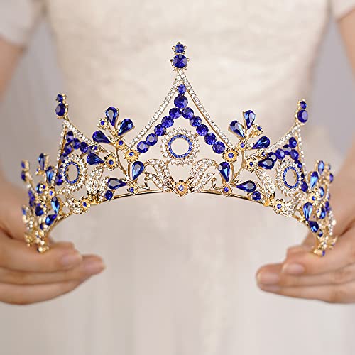 wekicici Wekicici Baroque Queen Crown Blue Crystal Tiara Rhinestone Princess Wedding Headband for Women Girl Birthday suitable weki-0423-crown-5-blue 0