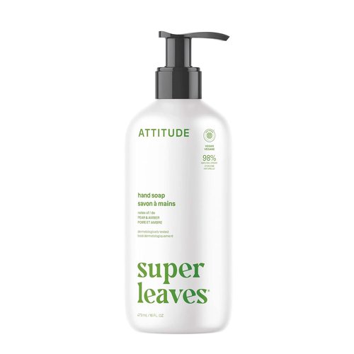 ATTITUDE Liquid Hand Soap - EWG Verified, Vegan & Plant-Based Formula, Pear & Amber Scent | 16 Fl Oz