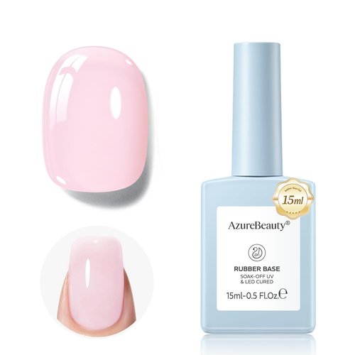 AZUREBEAUTY Rubber Base Builder Gel Polish - 15ml Nude Pink, Self-Leveling Nail Strengthener for Weak Nails