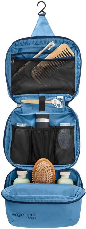Eagle Creek Pack-It Trifold Toiletry Kit - Water-Resistant Dopp Organizer with Padded Interior & Large Compartments - Blue Dawn