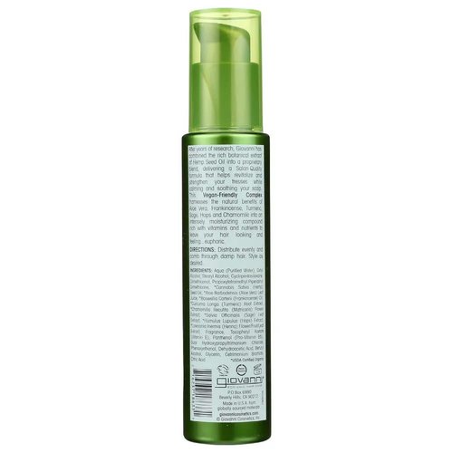 GIOVANNI Hemp Hydrating Leave-In Conditioning Elixir - Detangles Hair, Color Safe, 4 oz