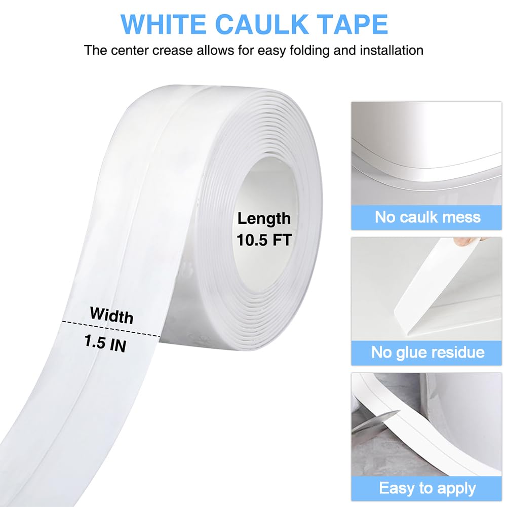 Skiennix Caulk Tape - Self-Adhesive Waterproof Sealant Strip for Bathroom & Kitchen | 2 Rolls, White