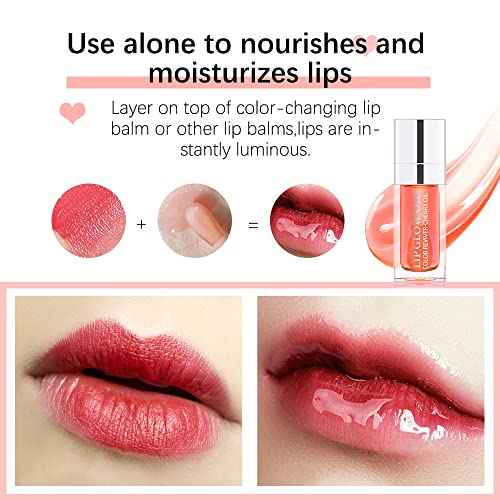 Hydrating Lip Glow Oil, Lip Oil Gloss Transparent Toot Tinted Nourishing Long Lasting Repairing Lightening Lip Lines (RASPBERRY) 0.2 OZ