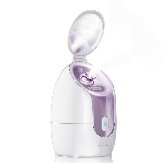 Nano Ionic Facial Steamer with Makeup Mirror, Instant Mist in 30s, 7ml/Min High Mist Output, Built-in Adjustable Nozzle, 145ml Large Tank for 20 Minutes of Continuous Deep Cleaning & Blackhead Removal