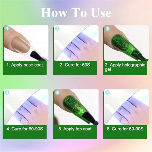 MIZHSE Holographic Gel Nail Polish, Chrome Gel Nail Polish, Galaxy Glossy Chameleon Nail Lacquer Glitter Gel Polish Set, Sparkle Laser Gel Polish Nail Art Salon at Home Gift Set for girl women