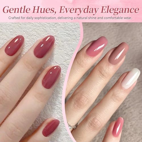 Born Pretty Nude Gel Nail Polish 6 Colors,Brown Beige Khaki Skin Tone Gel Polish Roasted Chestnuts Chocolate Burgundy Red Gel Polish Kit for Salon Manicure and Nail Art DIY at Home