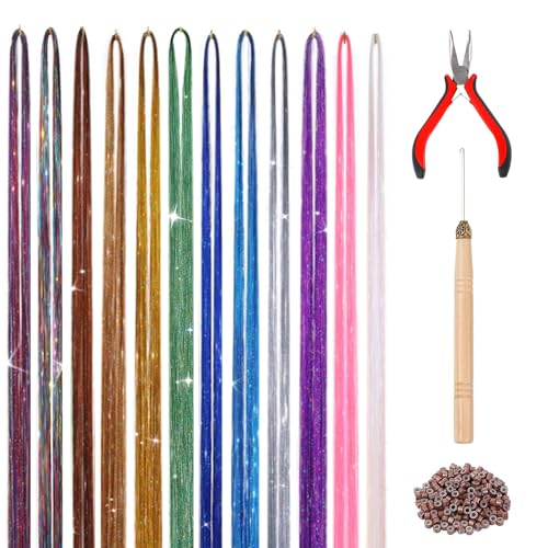 House West Hair Tinsel Kit for Girls,12 Colors, 48 Inches, 2800 Strands Hair Tinsel Kit,Tinsel Hair Extensions Kit Add Festive Flair to Your Look!Hair Tinsel Suitable for Women,Girls Kids.