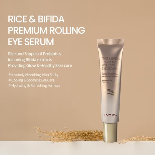 Farmstay Rice & Bifida Eye Serum - Niacinamide Dark Spot Remover & Cooling Cream, 0.84 fl. oz.