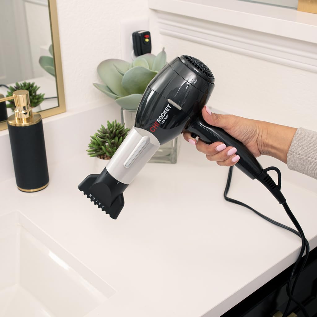 CHI Rocket Hair Dryer - Quick-Drying With Comb & Nozzle Attachment for Shiny, Frizz-Free Hair
