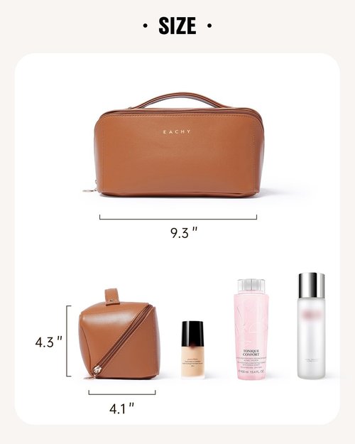 EACHY Travel Makeup Bag - Large Capacity Waterproof PU Leather Cosmetic Organizer for Skincare & Essentials
