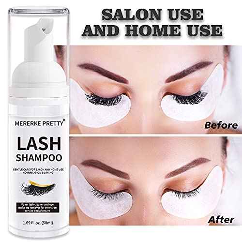 Mererke_Pretty Eyelash Extension Shampoo 50 ml + Brush - Eyelid Foaming Cleanser - Sensitive Paraben & Sulfate Free - Eyelash Wash and Lash Bath for Extensions - Salon Use and Home Care