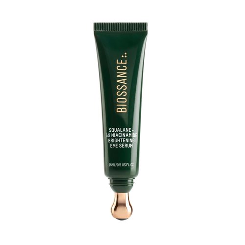 Biossance Squalane Eye Serum | Brightening & Depuffing Treatment for Dark Circles – Vitamin C & Caffeine Formula – Stainless Steel Rollerball
