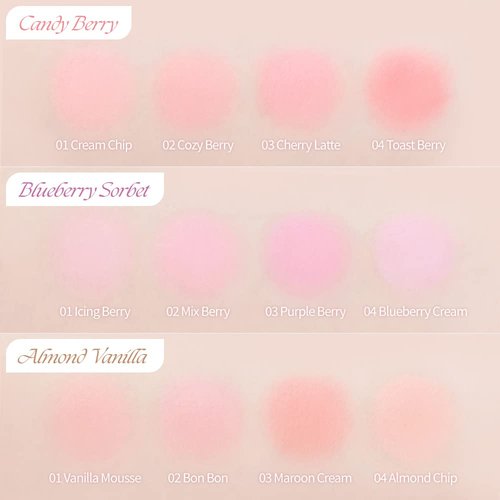 Dasique Blending Mood Cheek #08 Blueberry Sorbet - Vegan Blush with 4 Blendable Shades in Smooth Powder