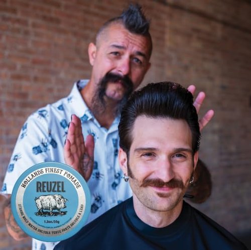 REUZEL Blue Pomade, Strong All Day Hold, Water Soluble Styling, High Shine and Flake Free, Easy To Wash Out, For All Hair Types