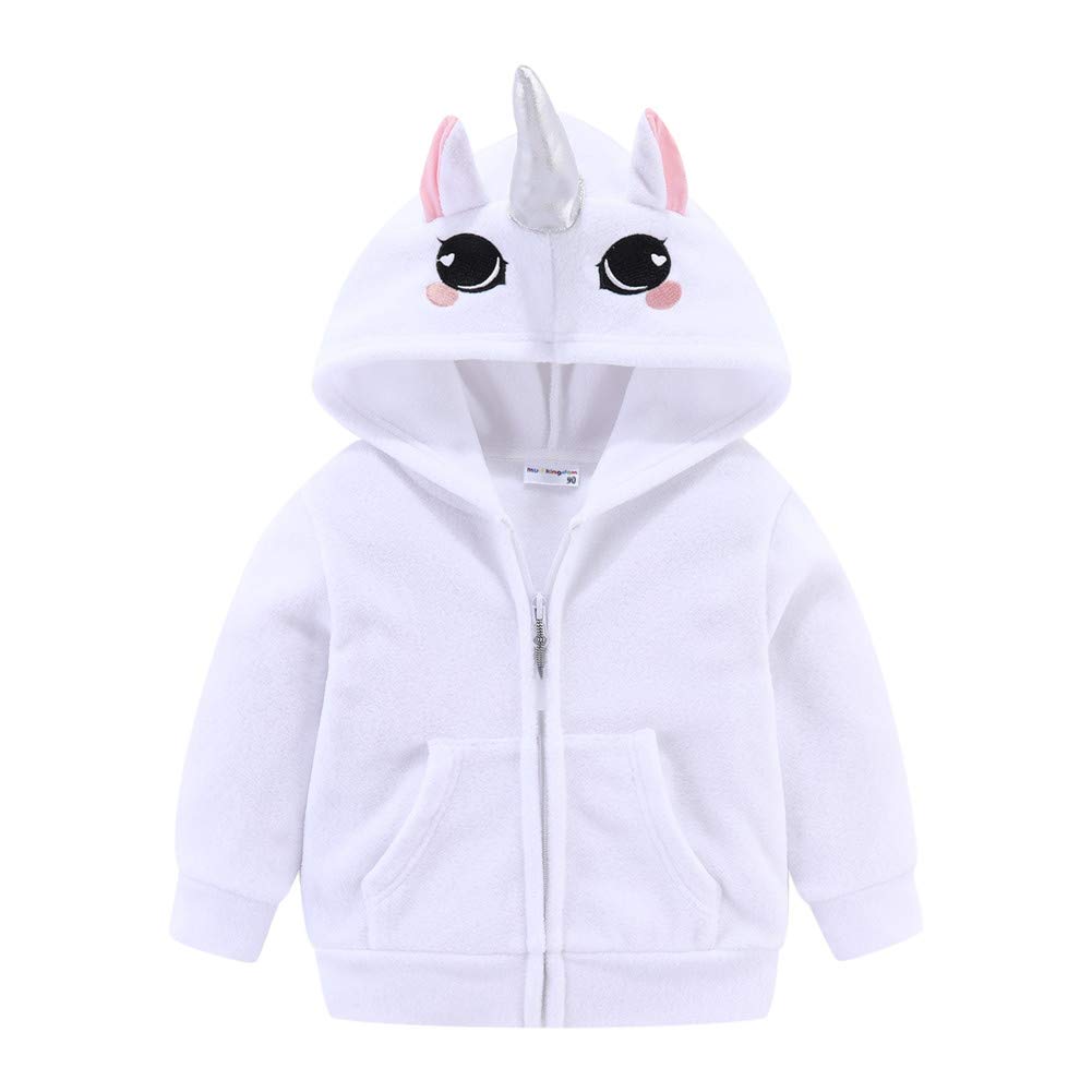 Mud Kingdom Toddler Girls Unicorn Fleece Hoodies Full Zipper White 3T