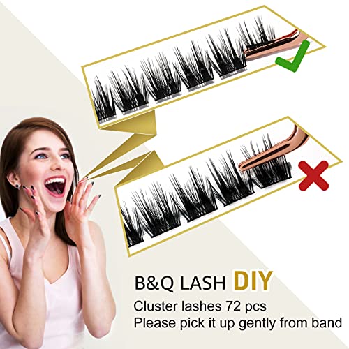 Lash Clusters B52 D Curl 10mm DIY Eyelash Extensions 72 Clusters Lashes Volume Individual Lashes Eyelash Clusters Extensions Individual Lashes Cluster DIY at Home (B52,D-10mm)