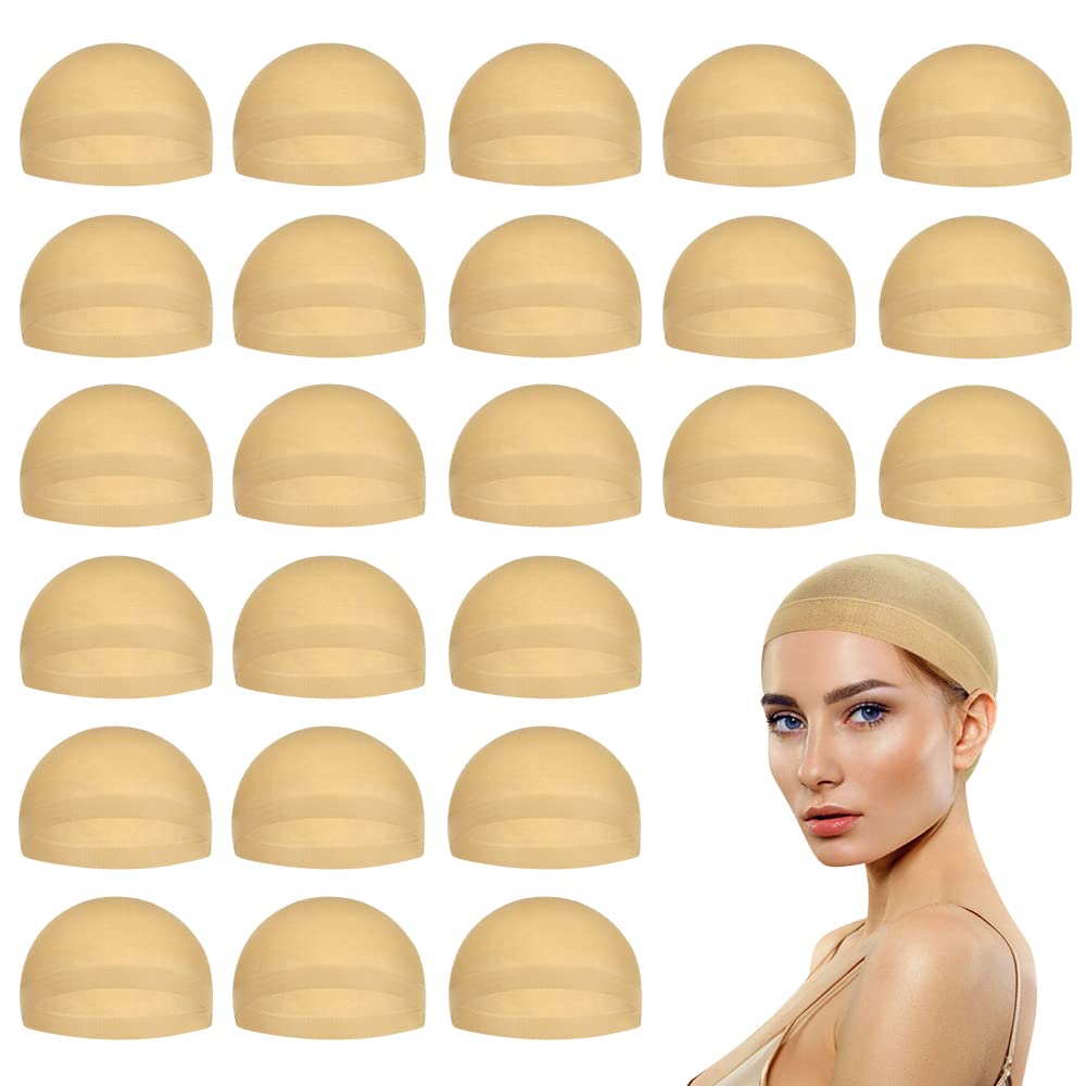 MYKURS Stocking Wig Cap for Women, Stretchy Nylon Hair Cap for Wig, Beige 24 PCS