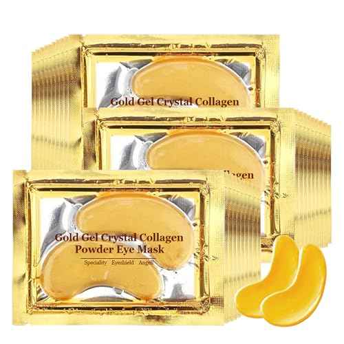 Adofect Collagen Powder Eye Mask 30 Pairs Gold Under Eye Gel Pads, Hyaluronic Acid Under Eye Mask Gel Patches for Puffy Eye Reducing Dark Circles, Eye Bags, Wrinkle, Refresh Your Eyes, Gold