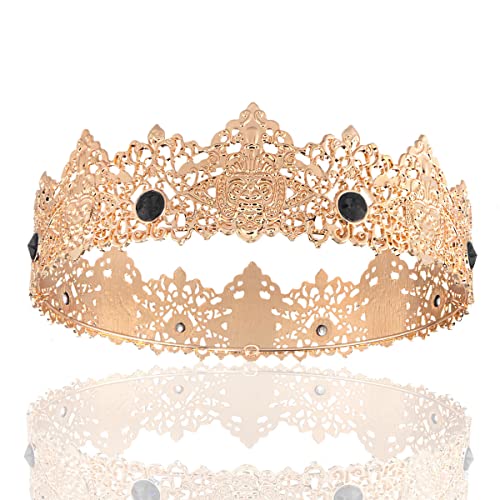 King Men Tiara Crown Imperial Medieval Headband Crystal Pageant Costumes For Birthday Party Prom Halloween Hair Accessories (Gold With White Stone)