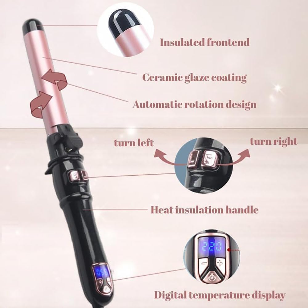 Skiennix Rotary Curler - 1 Inch User-Friendly Curling Iron with Automatic Shutdown | Rose Gold