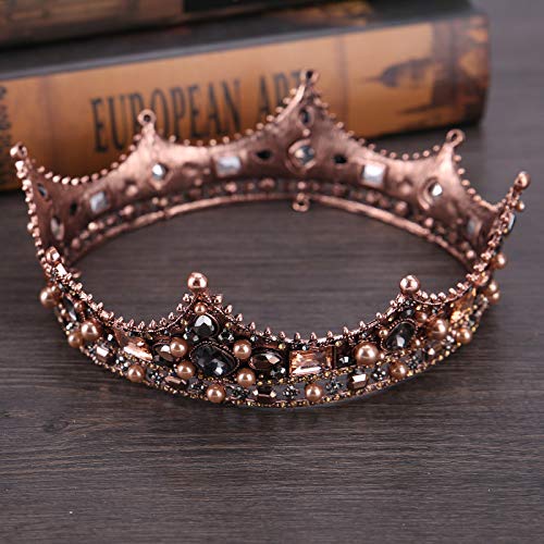 Crystal King Wedding Tiara Vintage Rhinestone Crown Hair Bands For Halloween Birthday Pageant Hair Accessories (Bronze)