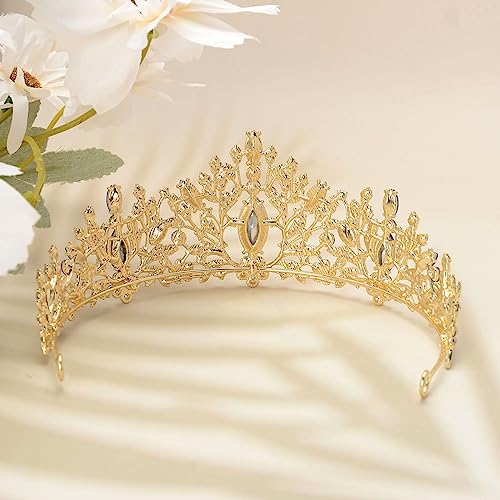 S SNUOY Royal Queen Crowns Crystal Tiaras and Crowns for Women Flower Crown for Birthday Party Headband - Blue&Gold