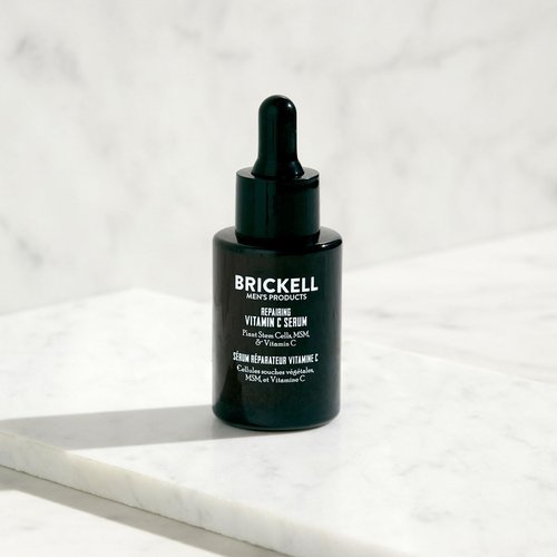 Brickell Men's Anti-Aging Vitamin C Serum - Natural Hyaluronic Acid for Wrinkle Repair | 1 Oz, Unscented