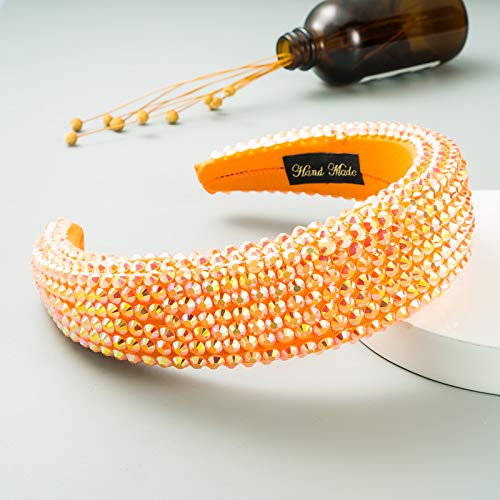 LEEMASING Fashion Baroque Rhinestone Full Crystal Wide Headbands For Girls Bridal Wedding Birthday Valentines Day Party (Orange)