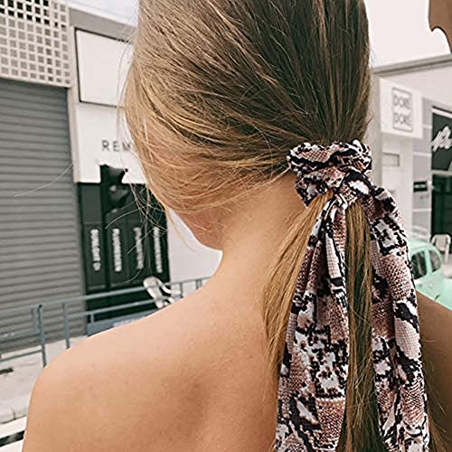 TOBATOBA 6 Pack Leopard Print Big Scrunchies for Hair Long Scrunchies Hair Scarf, Polka Dot Snake Skin, Solid Color Elastic Hair Bands Rope Scrunchy, Bun Hair Ties Bobbles Ponytail Holder for Women